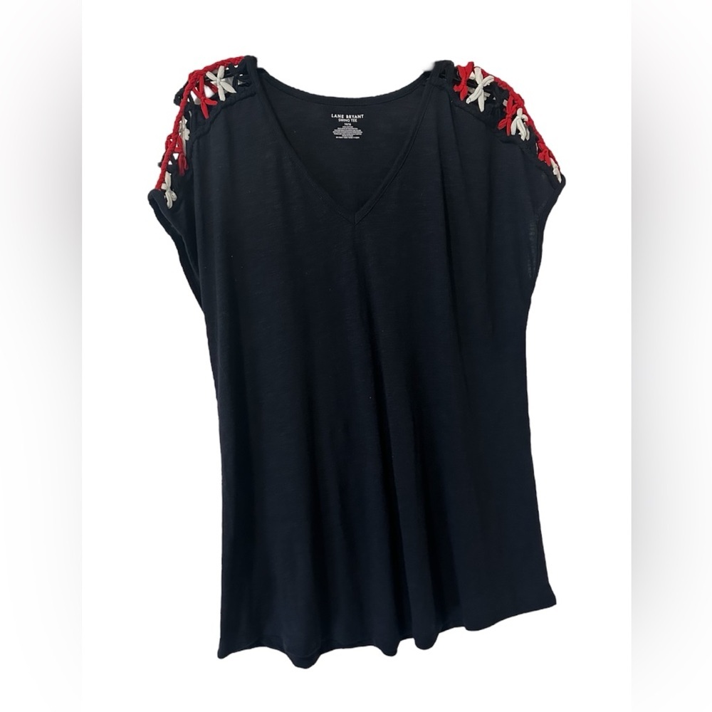 Lane Bryant Red White & Blue Decorative Blouse